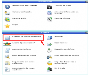 Sección Cuentas de correo electrónico